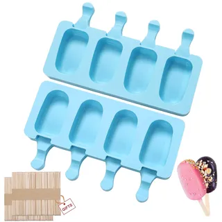 Eisformen eis am stiel silikon stieleisformen-Popsicle Form Eiscreme formen-Cake Pop Ice Lolly Mould Eis Selber Machen Dessertform Eisförmchen Eislutscher Eis Sticks100 Stück Holzstäbchen(Blau-2Stück)