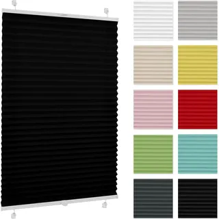 Plissee Estika ohne Bohren – 30 cm x 50 cm – Schwarz – Einfache Montage mit Klemmen - Schwarz