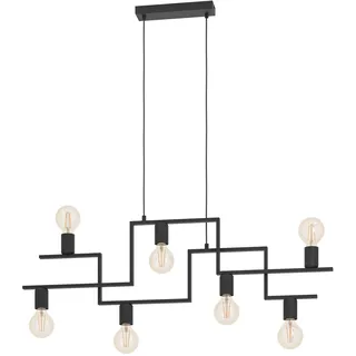 EGLO Pendelleuchte Fembard, 7 flammige Hängelampe Vintage, Industrial, Retro, Hängeleuchte aus Stahl in Schwarz, Esstischlampe, Wohnzimmerlampe hängend mit E27 Fassung