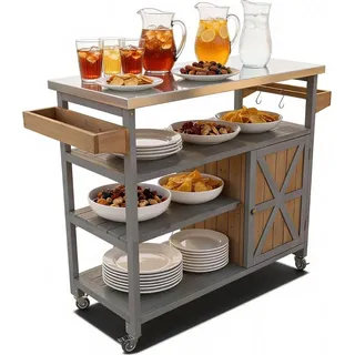 Coemo Servierwagen Grillstation James M Grau Kücheninsel Holz, auf Rollen 118 x 47 x 92 cm - Grau