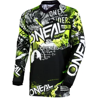 O'NEAL | Motocross-Shirt Langarm | Kinder | MX MTB Mountainbike | Passform für Maximale Bewegungsfreiheit, Eingenähter Ellbogenschutz | Element Youth Jersey Attack | Schwarz Neon-Gelb | Größe L