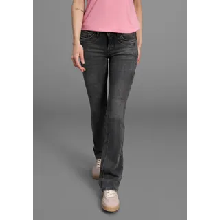Bootcut-Jeans ARIZONA "mit Keileinsätzen", Damen, Gr. 100, K + L Gr, grau (grau used), Denim/Jeans, Obermaterial: 76% Baumwolle, 16% Polyester, 7% Viskose, 1% Elasthan, Basic, eng lang, Jeans Bootcut-Jeans, ausgestellte Beinform, niedrige Leibhöhe, elastisches Material, Topseller