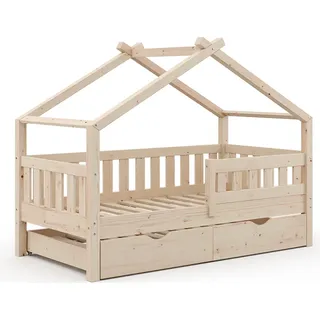 Hausbett Vitalispa Design Naturholz 80x160 cm mit Gästebett, Model 35964 - Braun