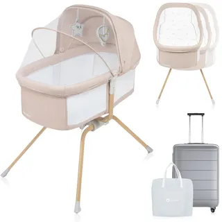 lionelo Malin Evo Babywiege, Reisebett für Babys mit Matratze, Kinderreisebett, Reisegitterbett, von 0 bis 9 kg, Vordach, Moskitonetz, klappbar, Schaukelsystem, Liegeverstellung, schnelle Montage