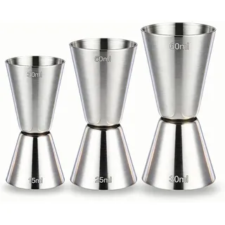 Cocktail Messbecher Set - 3er Pack, Dual Spirit Measure Cup - Cocktail Messbecher - Edelstahl Barmaß für perfekte Cocktails - Präzise Skala für Bars und Zuhause (30/60 ml & 25/50 ml & 15/30 ml Set)