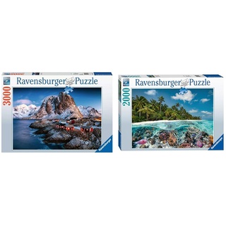 Ravensburger Puzzle 17081 - Hamnoy & Puzzle 17441 Ein Tauchgang auf den Malediven - 2000 Teile Puzzle für Erwachsene und Kinder ab 14 Jahren