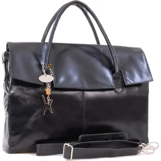 Catwalk Collection Handbags - Damen Leder Laptoptasche 17 Zoll - Arbeitstasche Extra Groß - Aktentasche mit Schultergurt - Helena - Schwarz