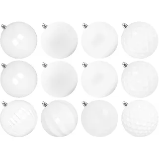 Benjia Weihnachtskugeln Groß Aussen, Extra Bruchsicheres Outdoor Draußen Draussen Kunststoff Weihnachtskugel Christbaumkugeln Kugeln Weihnachten (10cm/12STK, Weiß)