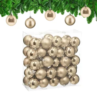 Relaxdays Weihnachtskugeln 50er Set, Weihnachtsdeko, matt & glänzend, Christbaumkugel ∅ 6 cm, Kunststoff, Champagner