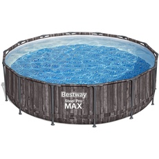 Bestway Steel Pro MAX Frame Pool Komplett-Set mit Filterpumpe Ø 427 x 107 cm, Holz-Optik (Mooreiche), rund