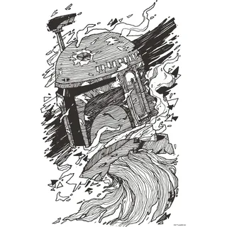 KOMAR Wandbild - Star Wars Boba Fett Drawing - Größe: 50 x 70 cm (ohne Rahmen) - Dekoration, Kinderzimmer, Poster, Kunstdruck