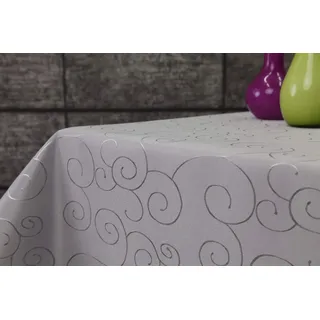 First-Tex Ornament Damast Tischdecke 180 rund Silber*