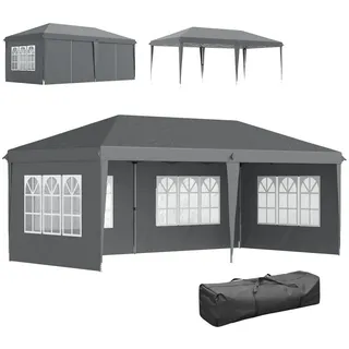 Outsunny Pavillon ca. 3x6m Wasserdicht Pop-up Faltpavillon mit 4 Seitenwänden, Fenster , Grau , Textil , 295x270x585 cm , Sonnenschutz, Pavillons