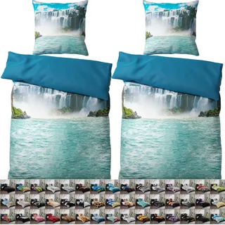 SANILO® Bettwäsche 135x200 cm, 100% feinste Baumwolle, 4-teilig, Bettbezug, Kissenbezug 80x80cm - Wasserfall