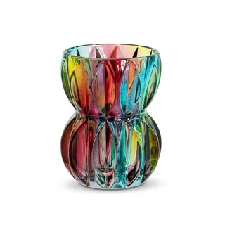 Bunte Kristallglasvase, 17,5 cm hoch, einzigartige strukturierte Vase für frische Blumen und Hydrokulturpflanzen, moderner dekorativer Mittelpunkt für Esstisch, Couchtisch und Heimdekoration