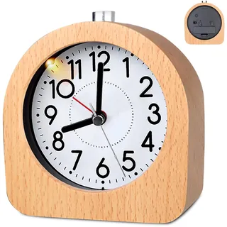 SUNOYA Analog Holz Wecker mit Snooze, Wecker Analog Ohne Ticken, Nachttisch Tischuhr mit Nachtlicht, Retro Holzwecker, Leise Tischuhr ohne Ticken für Büro, Schlafzimmer, Arbeitszimmer