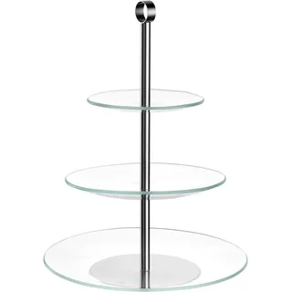 Etagere LEONARDO "CENA, 3 stufig - Höhe 36 cm", silber (silberfarben, transparent), H:36cm Ø:26,6cm, Glas, Metall, Servierplatten, Etagere, Servieretagere mehrstöckig, zum Servieren und Präsentieren