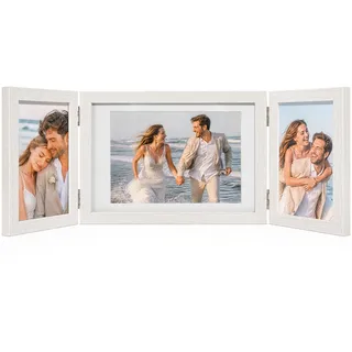 Afuly Bilderrahmen Weiß 3 Bilder für 10x15 und 13x18 cm Fotos Mehrfach Collage Holz Fotorahmen