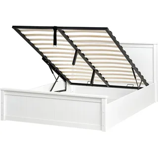 BELIANI Bett Weiß Kiefernholz mit Bettkasten Lattenrost 140x200 cm Hochklappbar Hohes Kopfteil Skandi-Stil Schlafzimmer Doppelbett Holzbett - Weiß