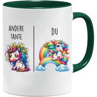Tasse mit Spruch | Andere Tante vs Du | Tante Geschenk Geschenk für Frauen Ehe Hochzeit | Geschenkidee Frau Geburtstag Weihnachten Patentante Familie Kaffee-Becher (Dunkelgrün)
