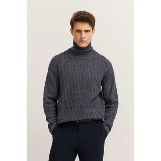 Rollkragenpullover BUGATTI "Regular Fit", Herren, Gr. XXL, 240, grau, Rippstrick, 80% Wolle, 20% Polyamid, unifarben, regular fit, ohne Ausschnitt, Rippbündchen, Pullover Rollkragenpullover, Grobstrick aus einem Wollmix