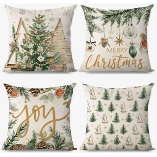 AIBIIN Kissenbezüge mit Aufschrift "Merry Christmas", 4 Stück, Winter, Weihnachtsbaum, Schneeflocken, Leinen, für Urlaub, Wohnzimmer, Sofa, Stuhl, Zuhause, Büro, Geschäft, Dekoration, Geschenk, 45 x