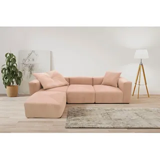 Home affaire Ecksofa »Gerrid L-Form« Cord-Bezug, Modulsofa, bestehend aus Eck- und Mittelelement + Hocker, rosa