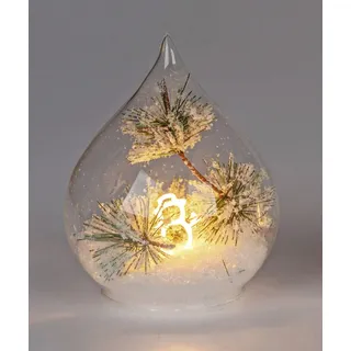 formano LED Weihnachtsdeko aus Glas, Schneemann-Tropfen mit Timer, 16 cm - Transparent
