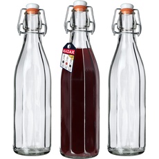 KADAX Universale Flasche mit Bügelverschluss, dichte Bügelflasche, vintage Glasflasche, Trinkflasche, Likörflasche, Saftflasche, Bügelverschlussflasche (750ml, 3 Stück)