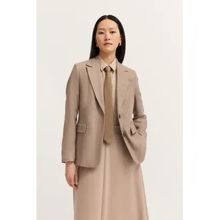 Kurzblazer BUGATTI "elegant & vielseitig", Damen, Gr. 40, braun (40, beige), 65% Polyester, 25% Wolle, 8% Viskose, 2% Elasthan, Fischgratmuster, normal, normaler Saum, Blazer Kurzblazer, mit feinem Fischgrat-Muster