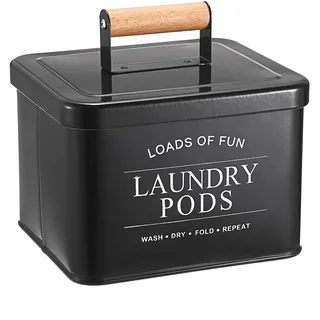 TOLIDA Waschenmittel Aufbewahrungsbox aus rostfreie Metall,Wasserdichte Waschpulver box mit Deckel,Waschgel Vorratsdose für Geschirrspüler Pods,Waschenmittel,Wäschepads,Trocknerbälle Schwarz