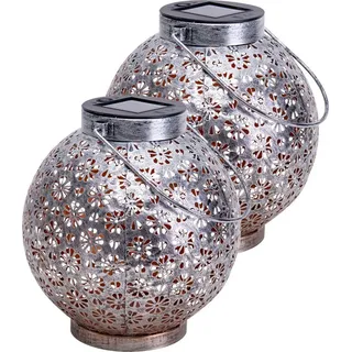 bmf-versand Solarleuchte Garten Laterne 2er Set Kugel Solarlampe Außenleuchte Solar - Silber