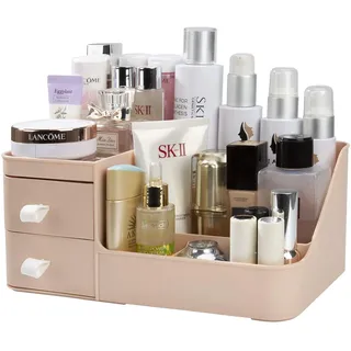 MoonSing Make-up Organizer, Kosmetik Aufbewahrungsbox mit 3 Schubladen, Organiser Halter für Mascara, Lippenstift, Nagellack, Aufbewahrung für Badezimmer, Schminktisch, Büro Rosa