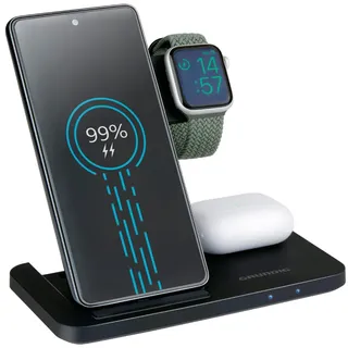 Grundig 3-in-1 Kabellose Ladestation für Apple Watch und iPhone – Qi Ladegerät mit Ladefunktion für Smartphone, Smartwatch, Kopfhörer – Wireless Charger – Faltbar