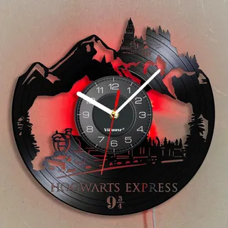Viiluuxr Modern Vinyl Schallplatte Wanduhren Bunte LED-Leuchtuhr Ohne Tickgeräusche Wanduhr Kinder Lautlos Zauberfilm Schnellzug Deko Wohnzimmer Küchenuhr Schlafzimmer 12 Zoll Quarzuhr.