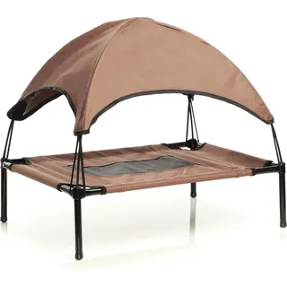 Wiltec Hundebett mit Dach Braun 60 x 45 x 16 cm Größe S bis 15 kg Outdoor Katzenliege Haustier Schlafplatz Sonnendach - Braun