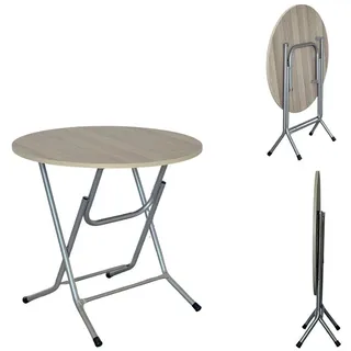 Runder Klapp Tisch Durchmesser 80Cm Aus Metall Mit Holzoptik