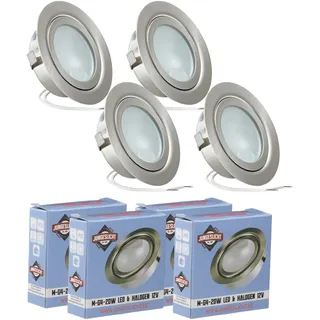 JungesLicht - Möbeleinbauleuchte 12V G4 20W, Bohrloch 55-60mm passend, Tiefe 23mm, Außen 73mm, gebürstet, (Halogen Leuchtmittel inklusive, LED geeignet), dimmbar, Möbelleuchte, Spiegelleuchte, 4 Stück