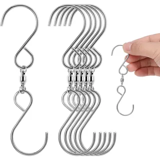 Qianyu 6 Stück Wirbel Dual Drehhaken Clip Windspiel-Set Edelstahl Haken hängende Ketten für Vogelfutterspender Windspielen Haus Garten Pflanzgefäße Outdoor Hängedekorationen Partyzubehör