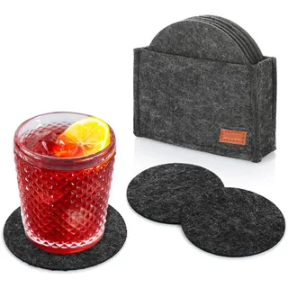 Van Henry Filz-Glasuntersetzer Bieruntersetzer rund - Filz Untersetzer in dunkelgrau für Gläser, Tassen und Vasen - 12er Pack inkl. Box - 10 cm Durchmesser