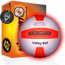 NIGHTMATCH Leuchtender LED Volleyball - Inklusive Ballpumpe und extra Batterien, offizielle Größe und Gewicht (Weiß/Orange)
