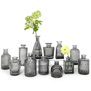 supmind Knospenvasen-Set, 12 Stück, Schwarze Knospenvasen in Großpackung, kleine Blumenvasen für Tafelaufsätze, Mini-Vintage-Vase für rustikale Hochzeit, Zuhause, Tischdekoration