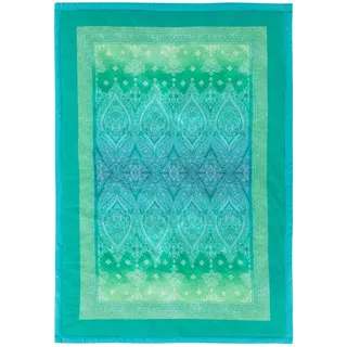 BASSETTI Granfoulard Plaid Kerala V1 grün 135x190 cm, luxuriöse Wohndecke aus 100% mercerisierter Baumwolle, weiche leichte Kuscheldecke, dekorative Tagesdecke, hautsympathisch, pflegeleicht