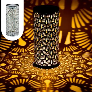 Marrakesch Orient & Mediterran Interior Marrakesch Solarlaternen Solarlampen für außen mit Henkel aus Metall 30cm Groß | Vintage Deko Outdoor Solar LED Laterne Wetterfest Fava Grün IP65 Wasserdicht als Gartendeko im Garten