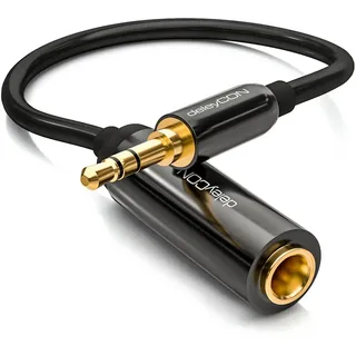 deleyCON 0,2m Stereo Audio Klinken Adapter Kabel - 3,5mm Stecker zu 6,3mm Buchse - Vergoldete Kontakte, OFC Kupfer Innenleiter, Metallgehäuse - Schwarz