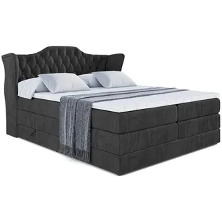 altdecor Boxspringbett Vila King - 180x200 - H3/H4 - Schwarz - Holzwerkstoff - Höhe ca. 20 cm , 180x200 cm , Schlafzimmer, Betten, Boxspringbetten