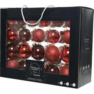 Kugel Glas Set 42 Stück rot - Weihnachtsdekoration Baumschmuck - Schwarz