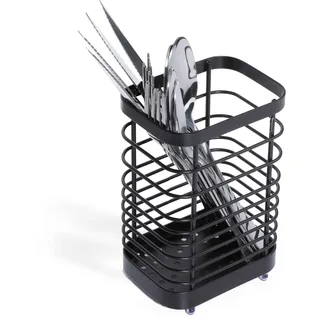 Toski Besteckkorb Edelstahl, Küchenutensilienhalter Metall, Rostfrei, Besteckkorb Klein zum Organisieren von Schubladen und Arbeitsplatten für alle Küchen L10 x B7.5 x H15 cm, Schwarz