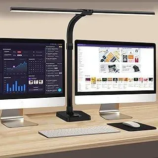 Doppelkopf Schreibtischlampe LED dimmbar,24W 80CM Schreibtischlampe groß und hell,Augenschutz desk lamp büro lampe schwarz,Schwanenhals tischlampe monitor lampe mit 25 Beleuchtungsmodi (Schwarz)