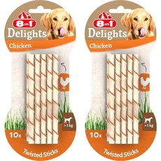 8in1 Delights Chicken Twisted Sticks - gesunde Kaustangen für Hunde, hochwertiges Hähnchenfleisch eingewickelt in Rinderhaut, 10 Stück (Packung mit 2)